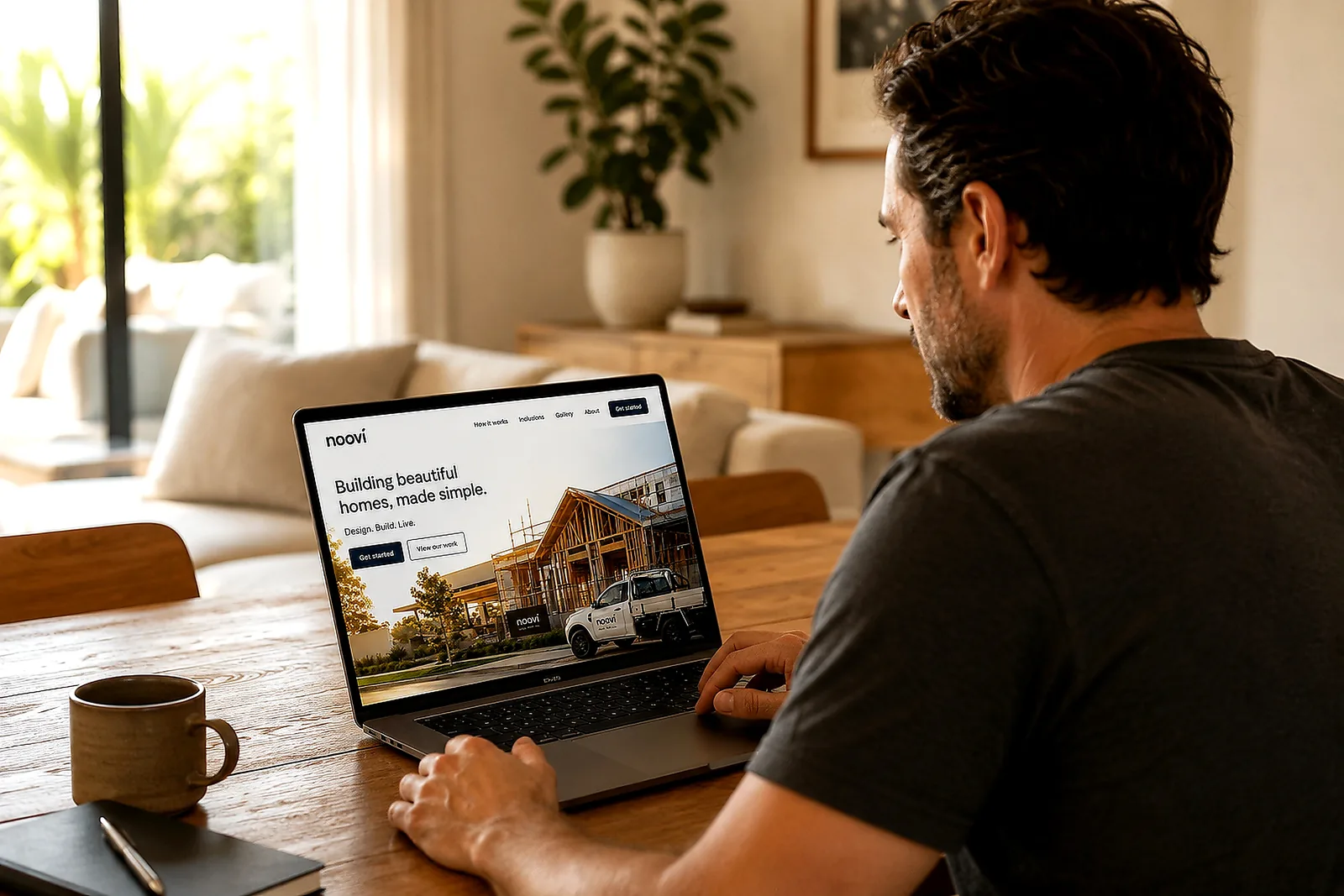 A Noovi website preview being reviewed on a laptop