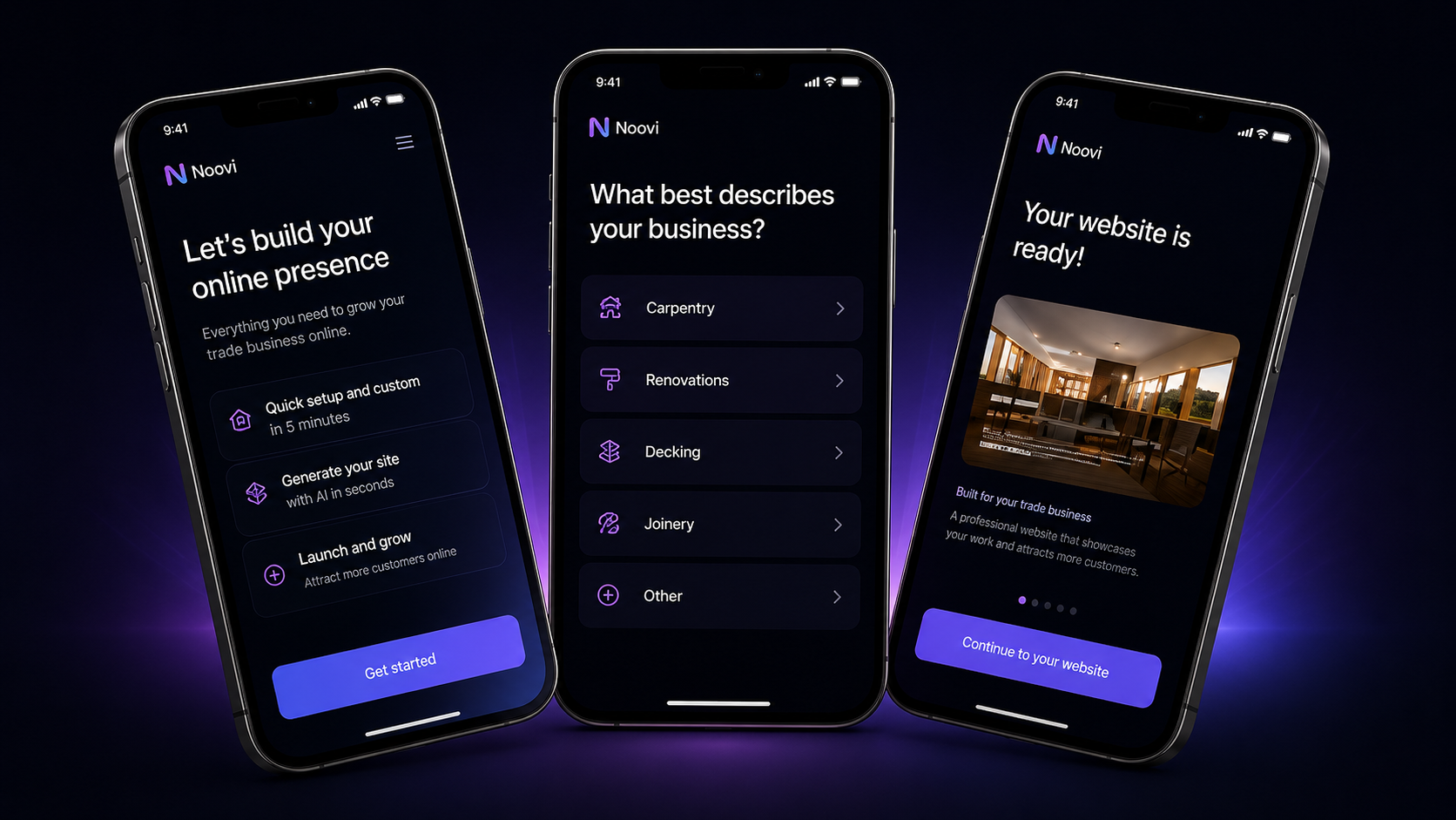 Noovi mobile website preview screens, illustrative only
